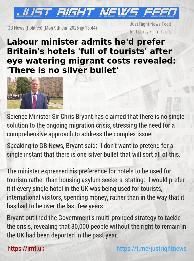 Labour minister admits he’d prefer Britain’s hotels ’full of tourists’ after eye—watering migrant costs revealed: ’There is no silver bullet’