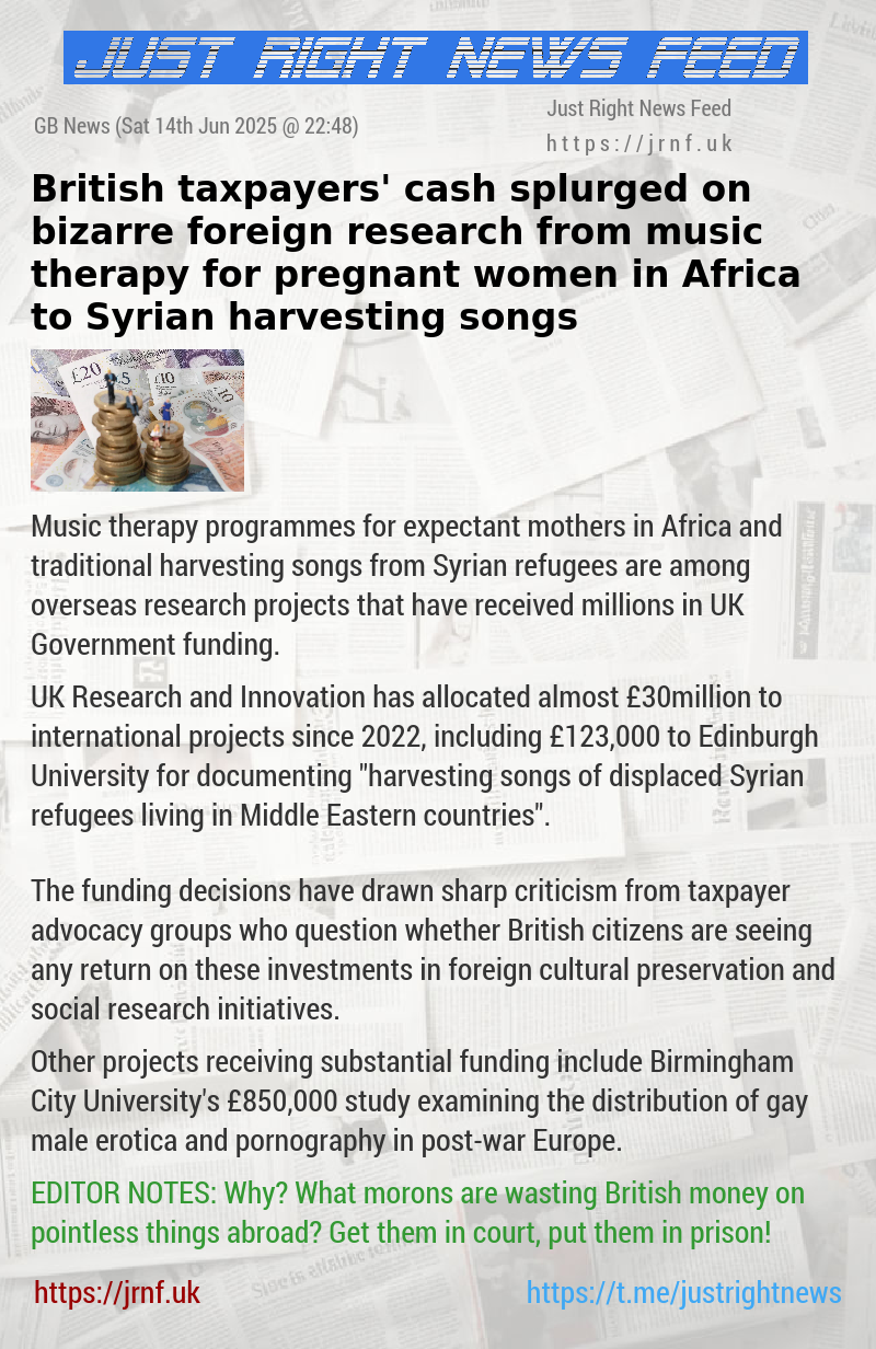British taxpayers’ cash splurged on bizarre foreign research from music therapy for pregnant women in Africa to Syrian harvesting songs