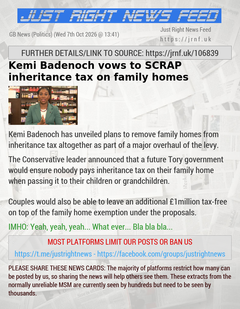 Kemi Badenoch vows to SCRAP inheritance tax on family homes