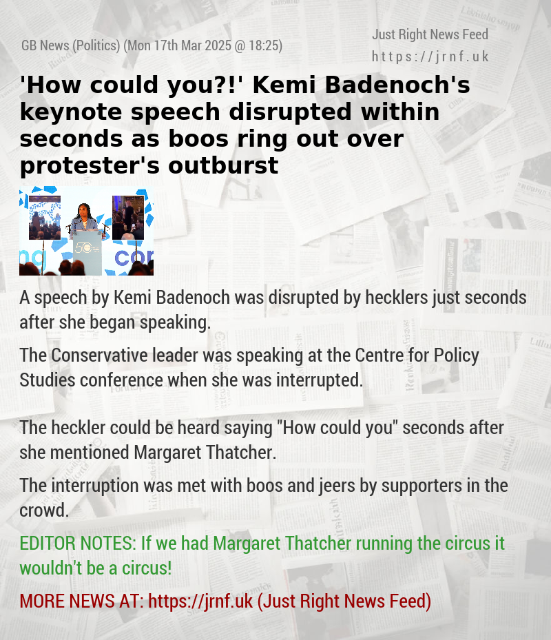 ’How could you?!’ Kemi Badenoch’s keynote speech disrupted within seconds as boos ring out over protester’s outburst