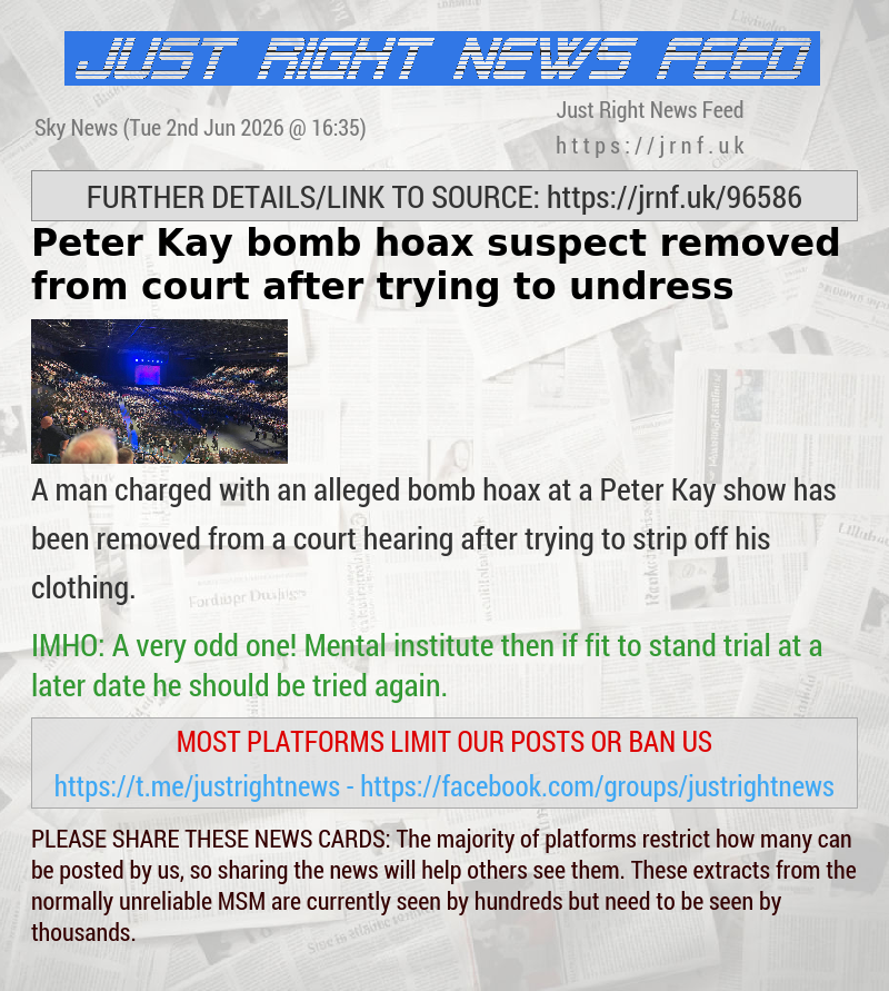 Peter Kay bomb hoax suspect removed from court after trying to undress