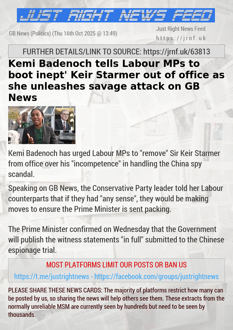 Kemi Badenoch tells Labour MPs to boot ‘inept’ Keir Starmer out of office as she unleashes savage attack on GB News
