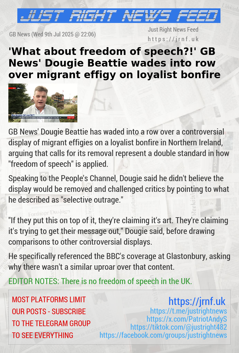 ‘What about freedom of speech?!’ GB News’ Dougie Beattie wades into row over migrant effigy on loyalist bonfire