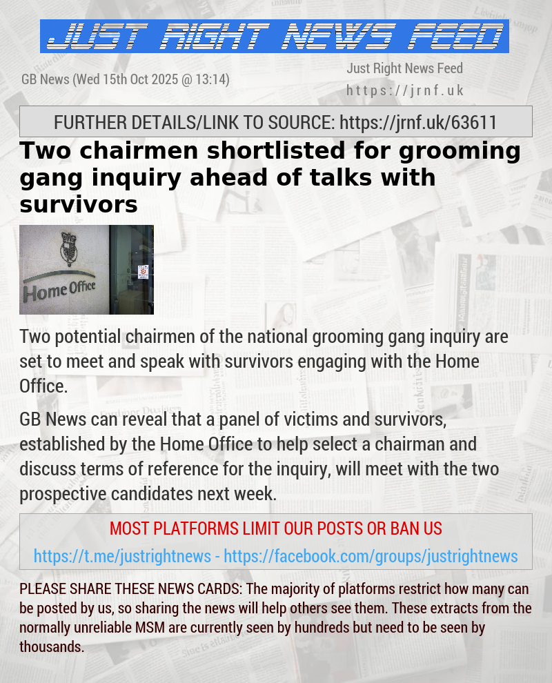 Two chairmen shortlisted for grooming gang inquiry ahead of talks with survivors