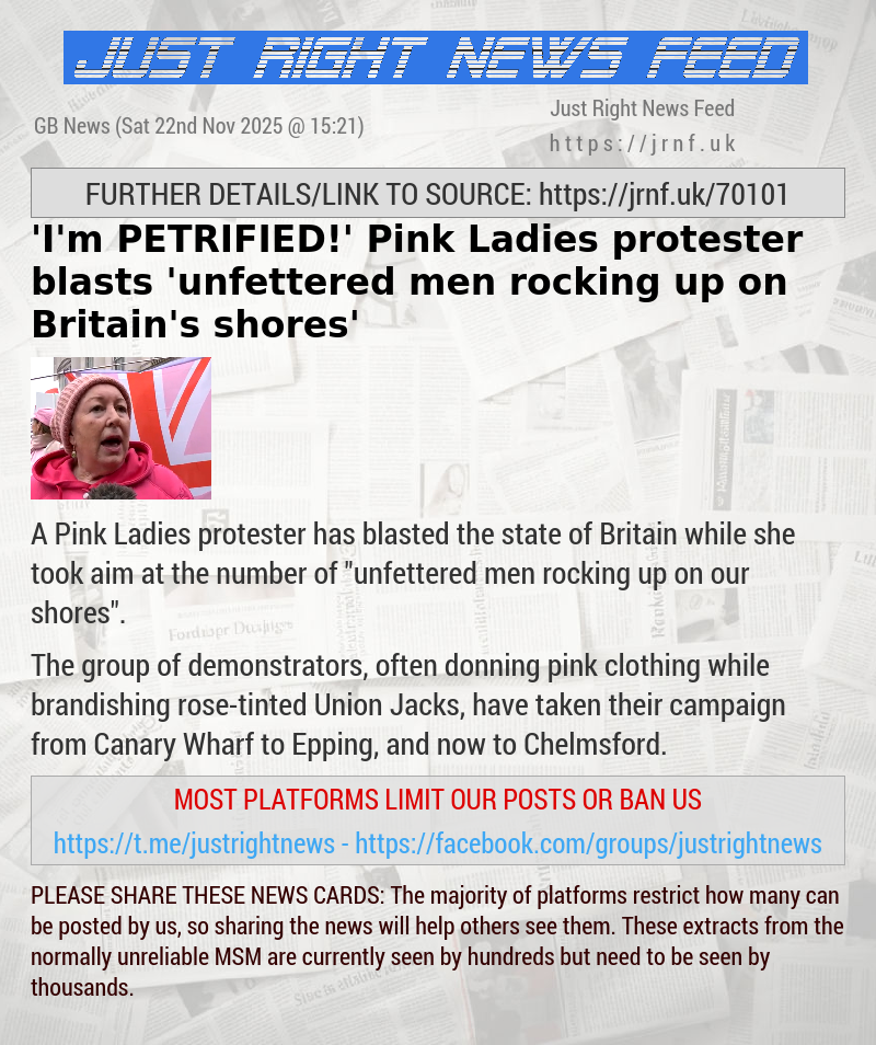 ’I’m PETRIFIED!’ Pink Ladies protester blasts ’unfettered men rocking up on Britain’s shores’