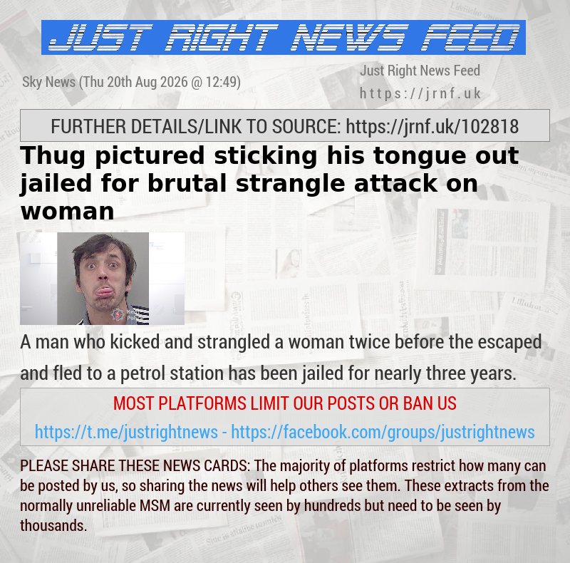 Thug pictured sticking his tongue out jailed for brutal strangle attack on woman