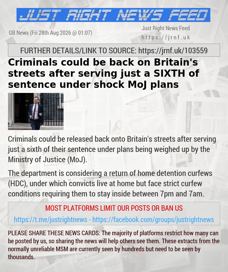 Criminals could be back on Britain’s streets after serving just a SIXTH of sentence under shock MoJ plans