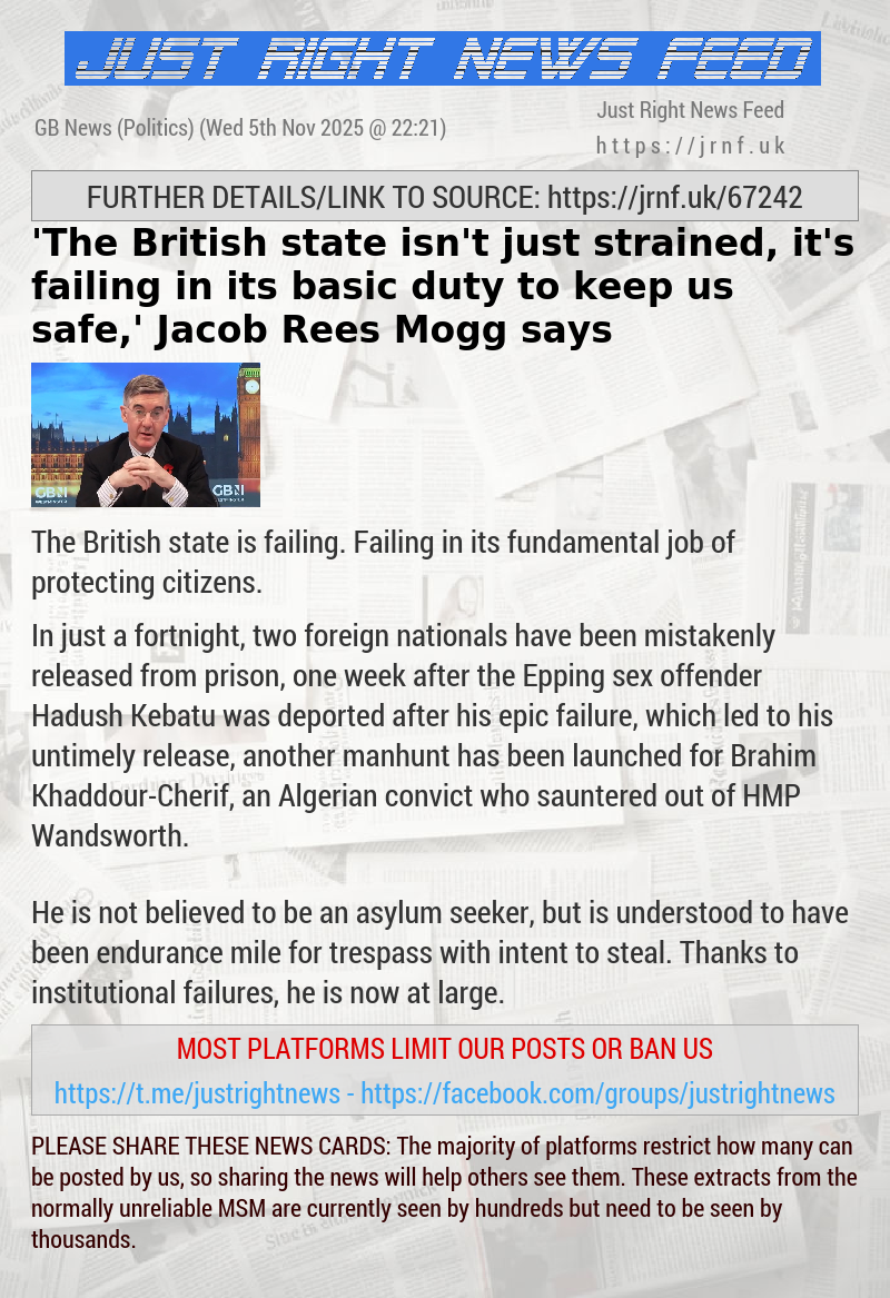 ’The British state isn’t just strained, it’s failing in its basic duty to keep us safe,’ Jacob Rees Mogg says