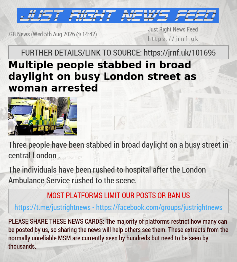 Multiple people stabbed in broad daylight on busy London street as woman arrested