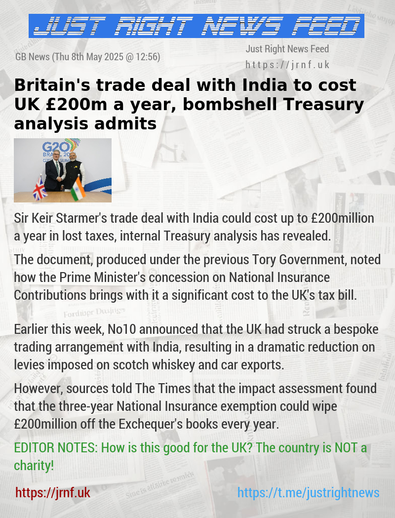 Britain’s trade deal with India to cost UK £200m a year, bombshell Treasury analysis admits