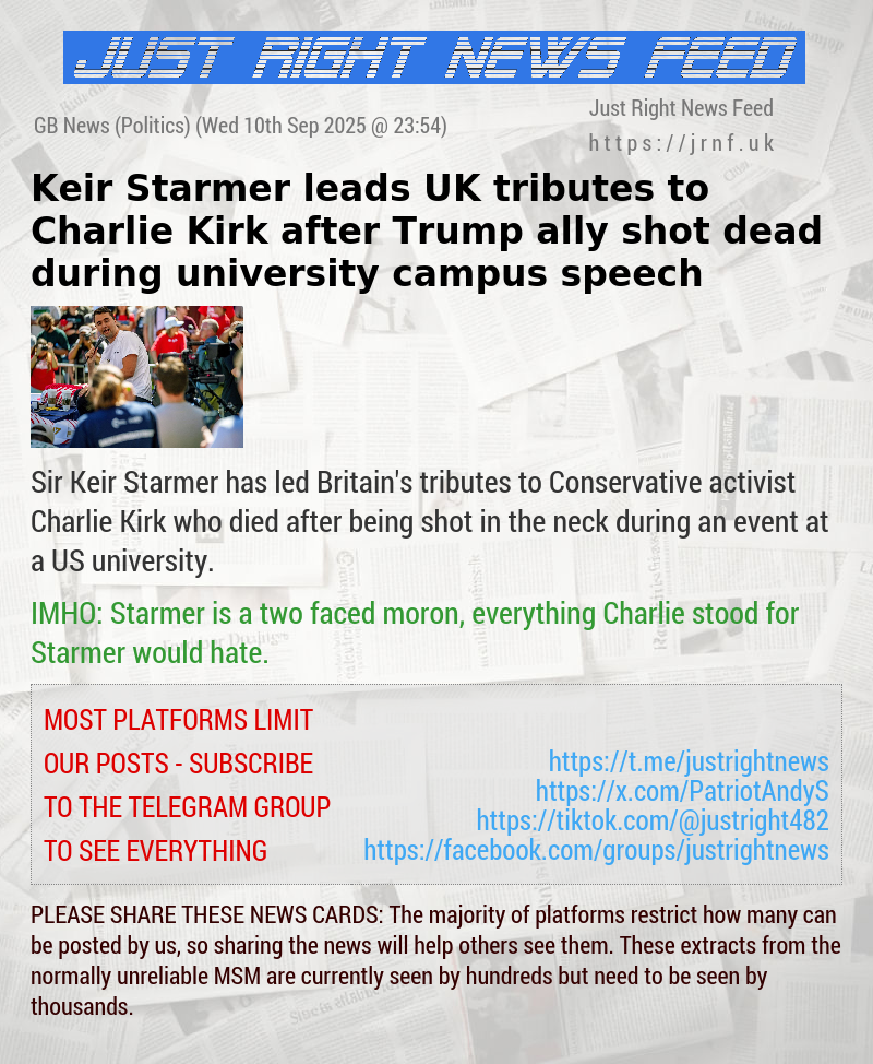 Keir Starmer leads UK tributes to Charlie Kirk after Trump ally shot dead during university campus speech