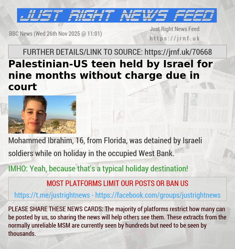 Palestinian—US teen held by Israel for nine months without charge due in court