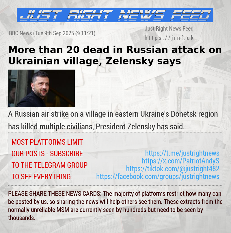 More than 20 dead in Russian attack on Ukrainian village, Zelensky says