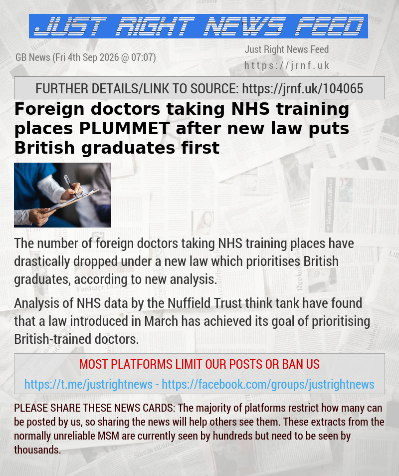 Foreign doctors taking NHS training places PLUMMET after new law puts British graduates first
