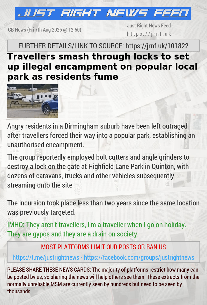 Travellers smash through locks to set up illegal encampment on popular local park as residents fume