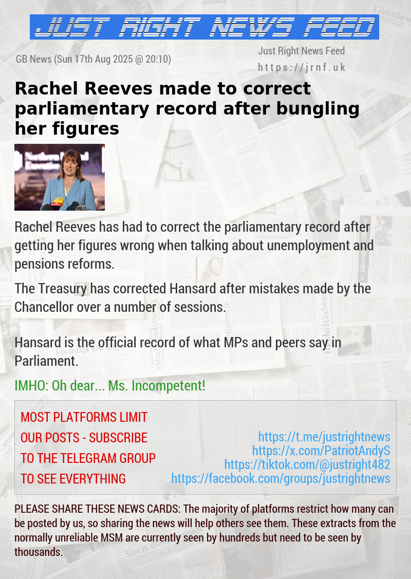 Rachel Reeves made to correct parliamentary record after bungling her figures