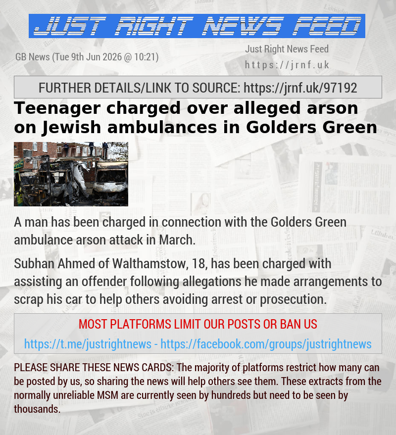 Teenager charged over alleged arson on Jewish ambulances in Golders Green