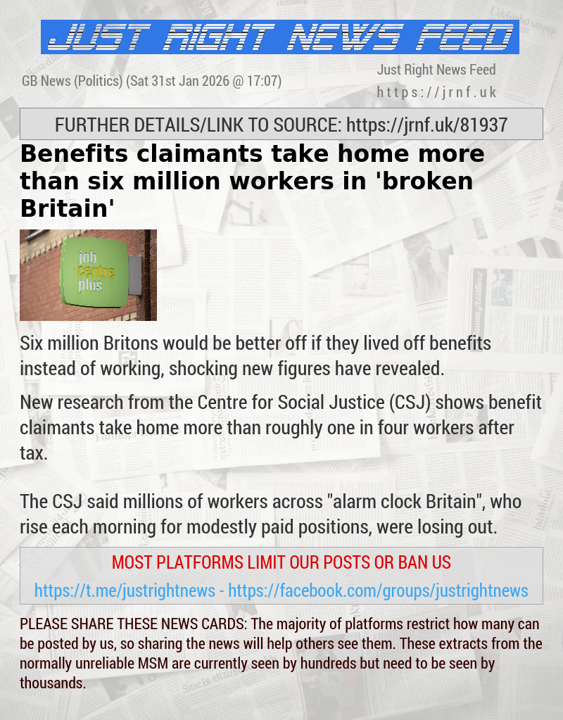 Benefits claimants take home more than six million workers in ’broken Britain’