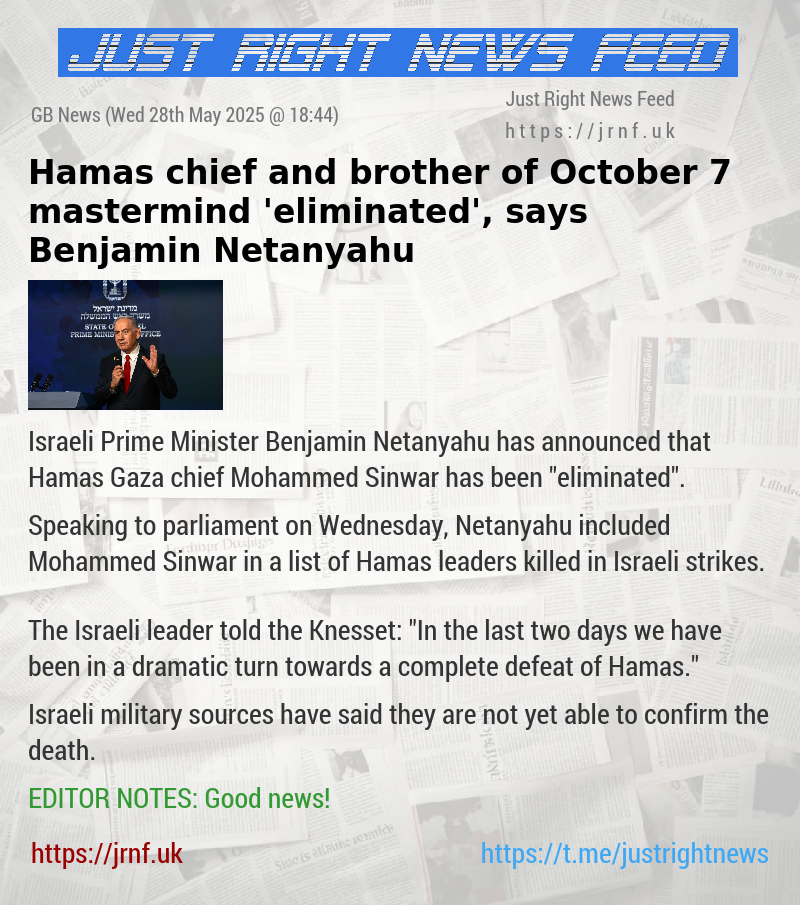 Hamas chief and brother of October 7 mastermind ’eliminated’, says Benjamin Netanyahu
