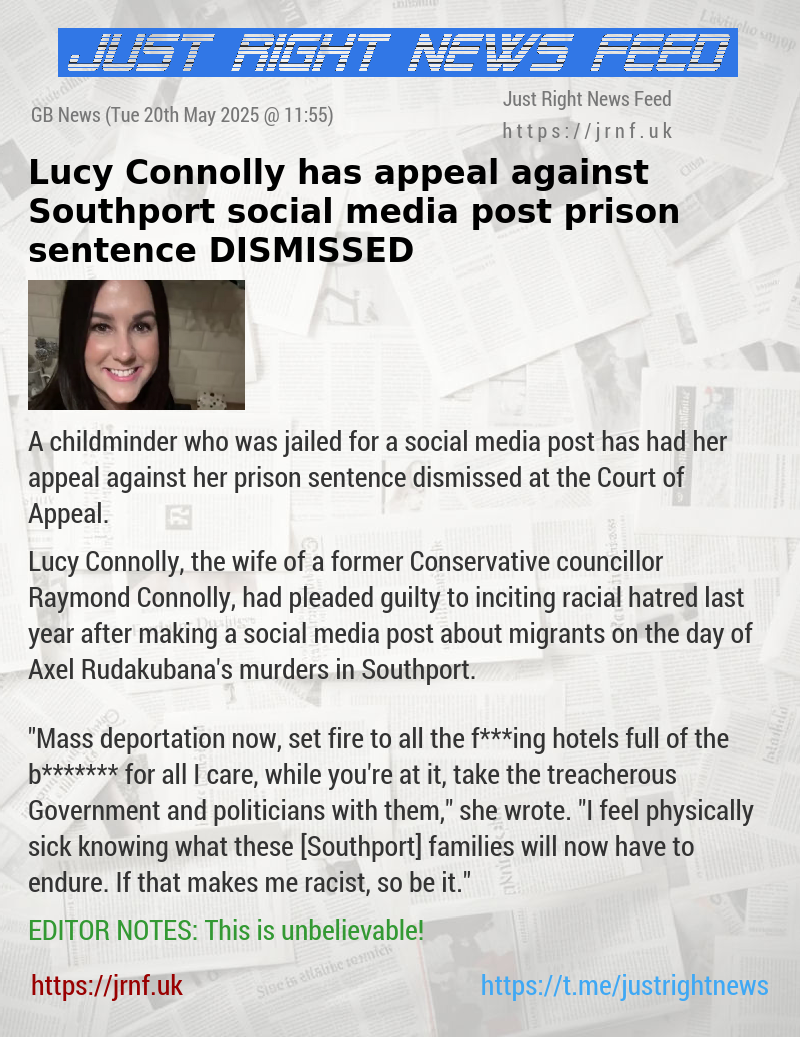 Lucy Connolly has appeal against Southport social media post prison sentence DISMISSED