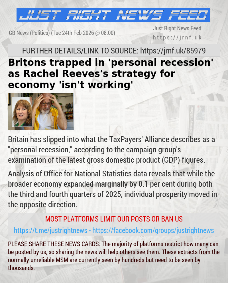 Britons trapped in ’personal recession’ as Rachel Reeves’s strategy for economy ’isn’t working’