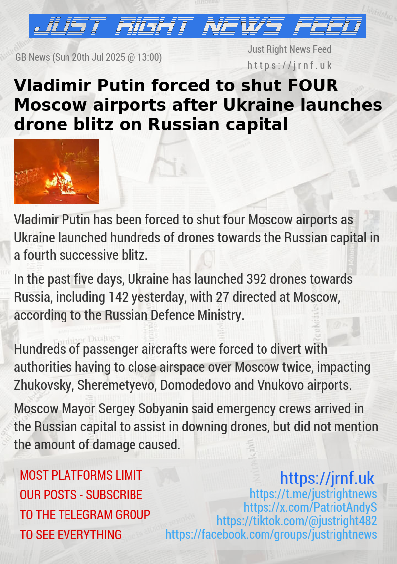Vladimir Putin forced to shut FOUR Moscow airports after Ukraine launches drone blitz on Russian capital