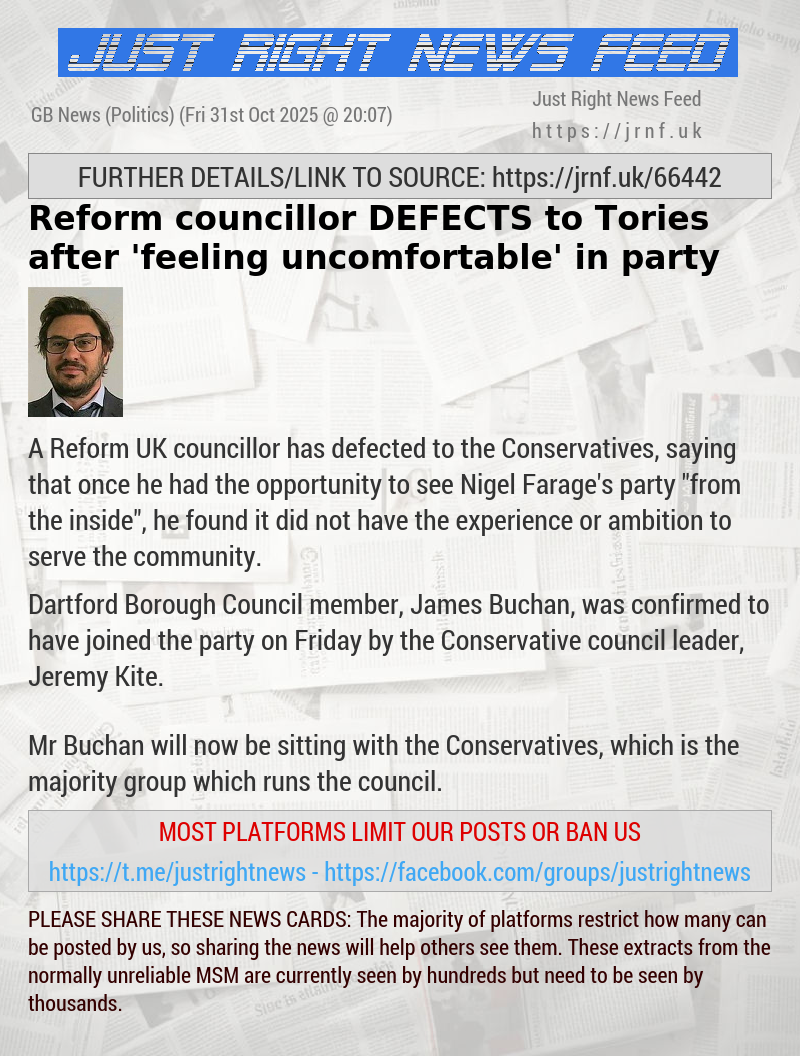 Reform councillor DEFECTS to Tories after ’feeling uncomfortable’ in party