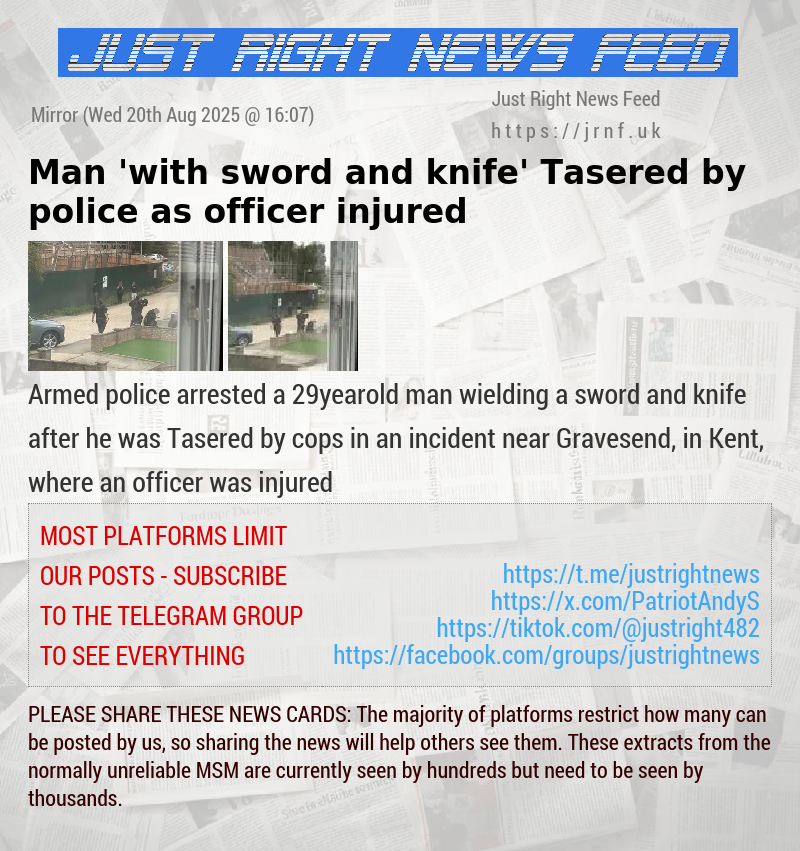 Man ’with sword and knife’ Tasered by police as officer injured