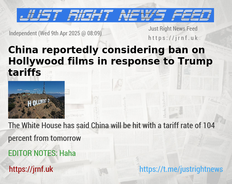 China reportedly considering ban on Hollywood films in response to Trump tariffs
