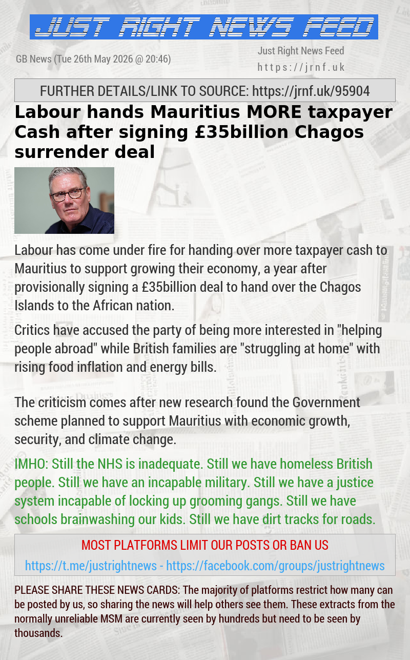 Labour hands Mauritius MORE taxpayer Cash after signing &pound;35billion Chagos surrender deal