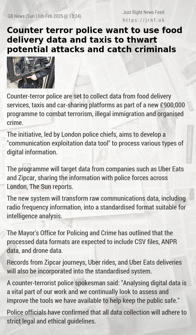 Counter—terror police want to use food delivery data and taxis to thwart potential attacks and catch criminals