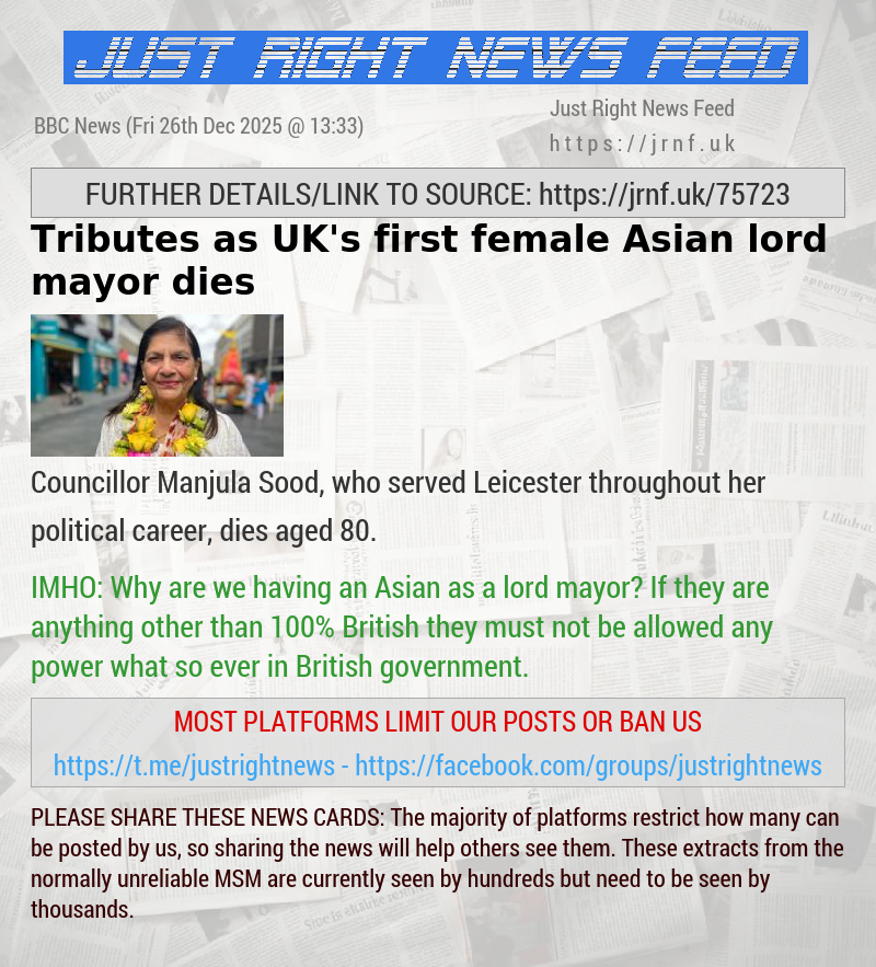 Tributes as UK’s first female Asian lord mayor dies