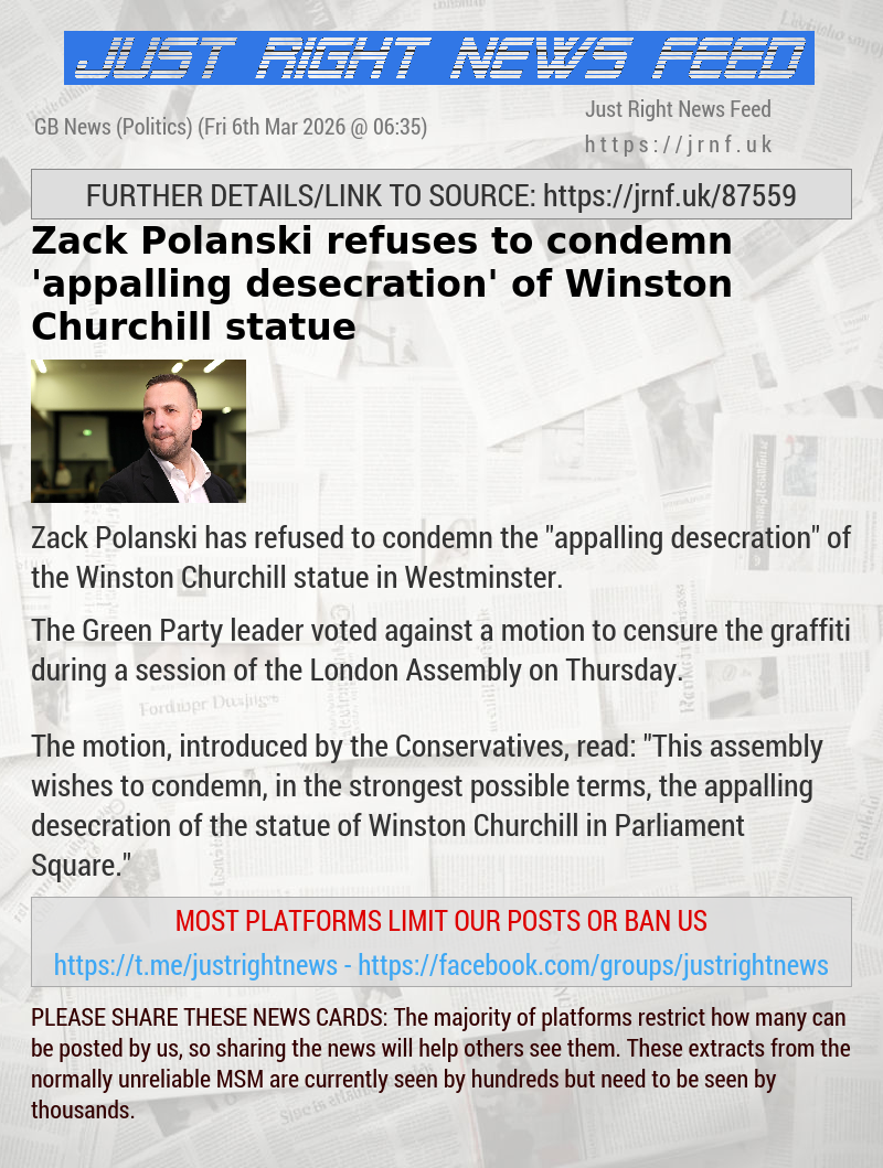 Zack Polanski refuses to condemn ’appalling desecration’ of Winston Churchill statue