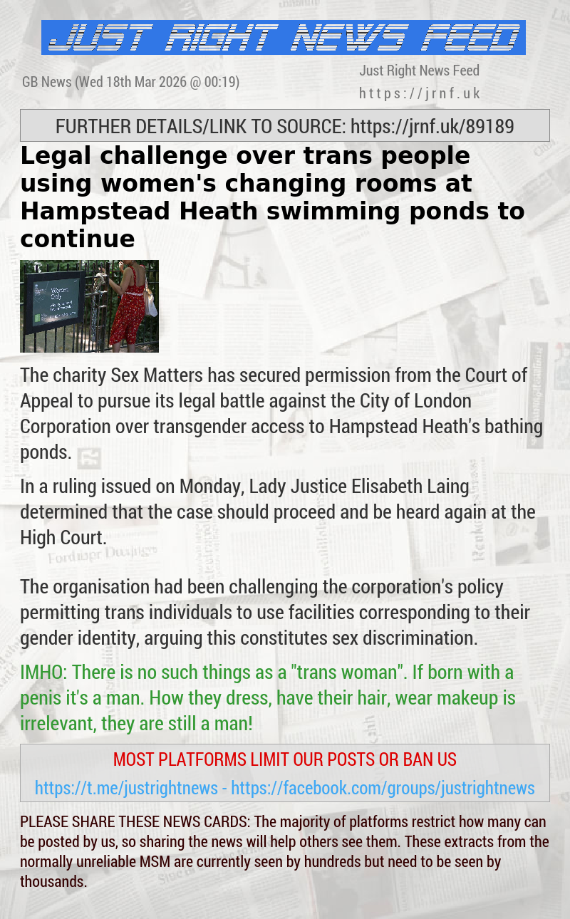 Legal challenge over trans people using women’s changing rooms at Hampstead Heath swimming ponds to continue