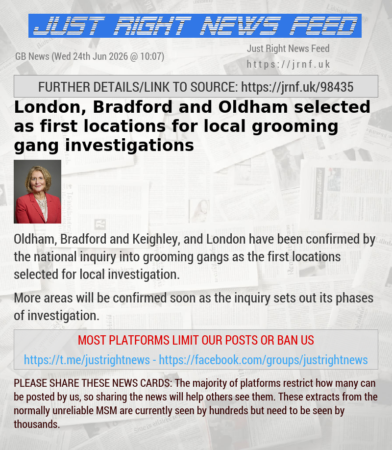 London, Bradford and Oldham selected as first locations for local grooming gang investigations