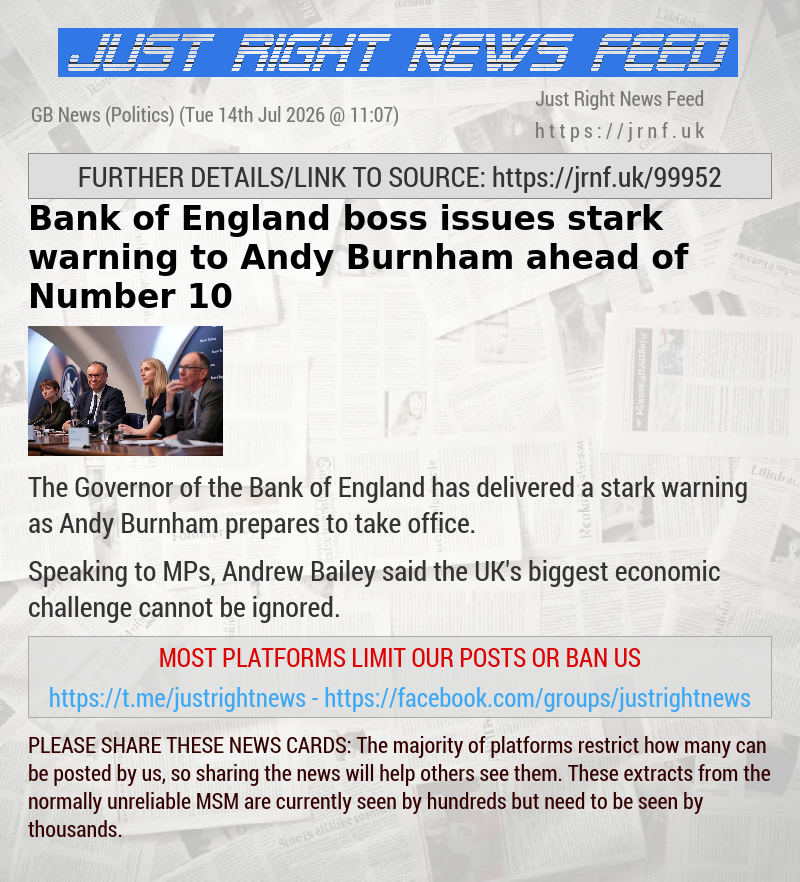 Bank of England boss issues stark warning to Andy Burnham ahead of Number 10