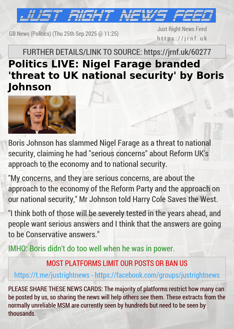Politics LIVE: Nigel Farage branded ’threat to UK national security’ by Boris Johnson