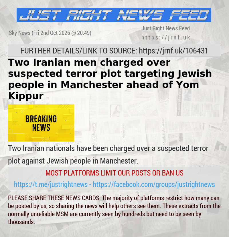 Two Iranian men charged over suspected terror plot targeting Jewish people in Manchester ahead of Yom Kippur