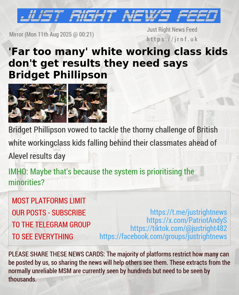 ’Far too many’ white working class kids don’t get results they need says Bridget Phillipson