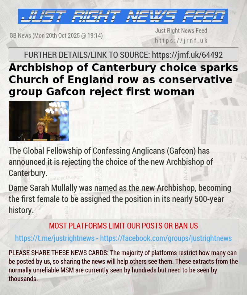 Archbishop of Canterbury choice sparks Church of England row as conservative group Gafcon reject first woman