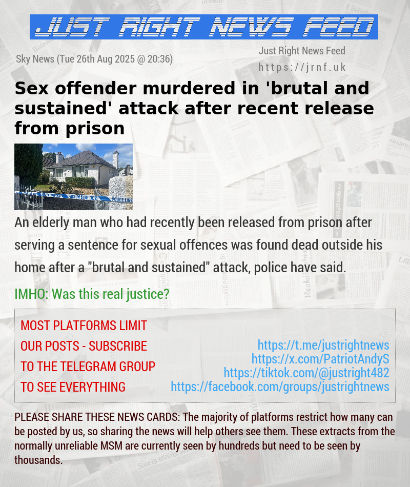 Sex offender murdered in ’brutal and sustained’ attack after recent release from prison