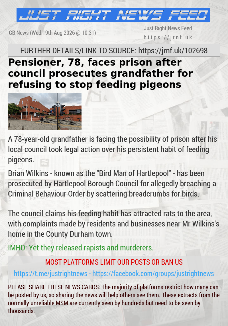 Pensioner, 78, faces prison after council prosecutes grandfather for refusing to stop feeding pigeons