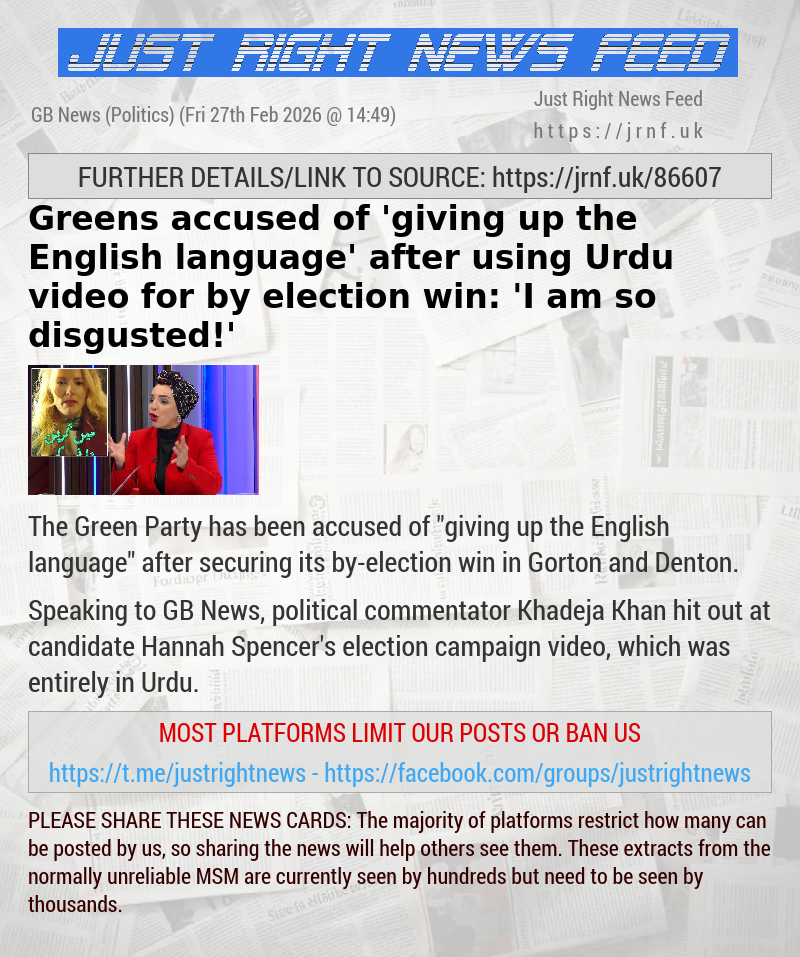 Greens accused of ’giving up the English language’ after using Urdu video for by—election win: ’I am so disgusted!’