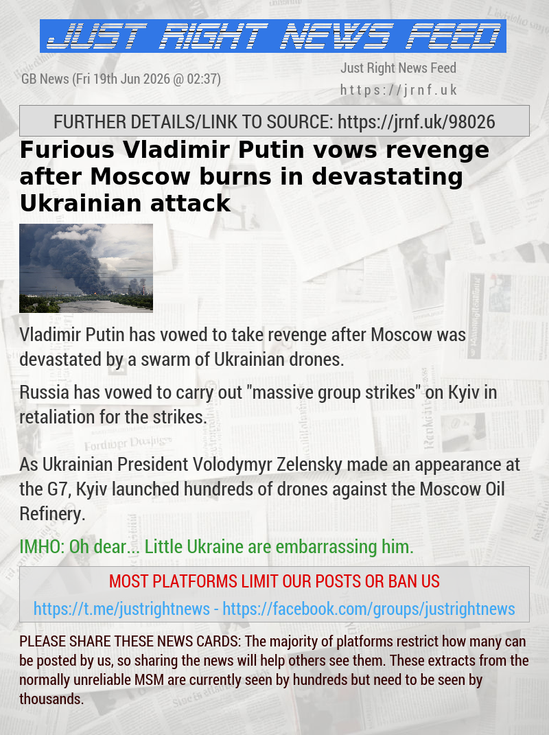 Furious Vladimir Putin vows revenge after Moscow burns in devastating Ukrainian attack