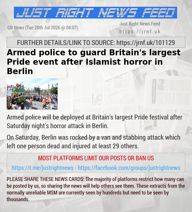 Armed police to guard Britain’s largest Pride event after Islamist horror in Berlin