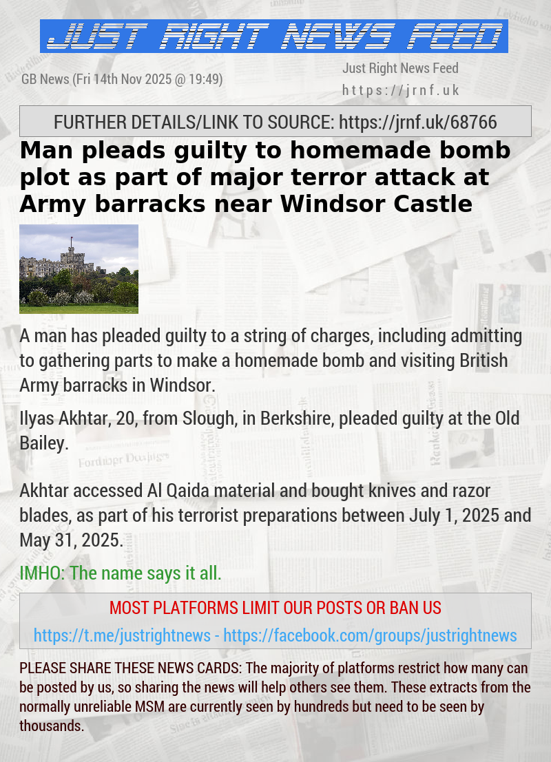 Man pleads guilty to homemade bomb plot as part of major terror attack at Army barracks near Windsor Castle