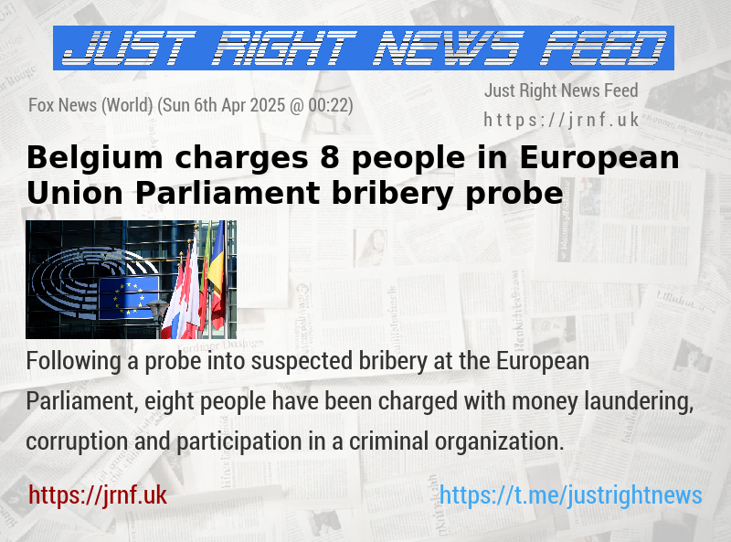 Belgium charges 8 people in European Union Parliament bribery probe