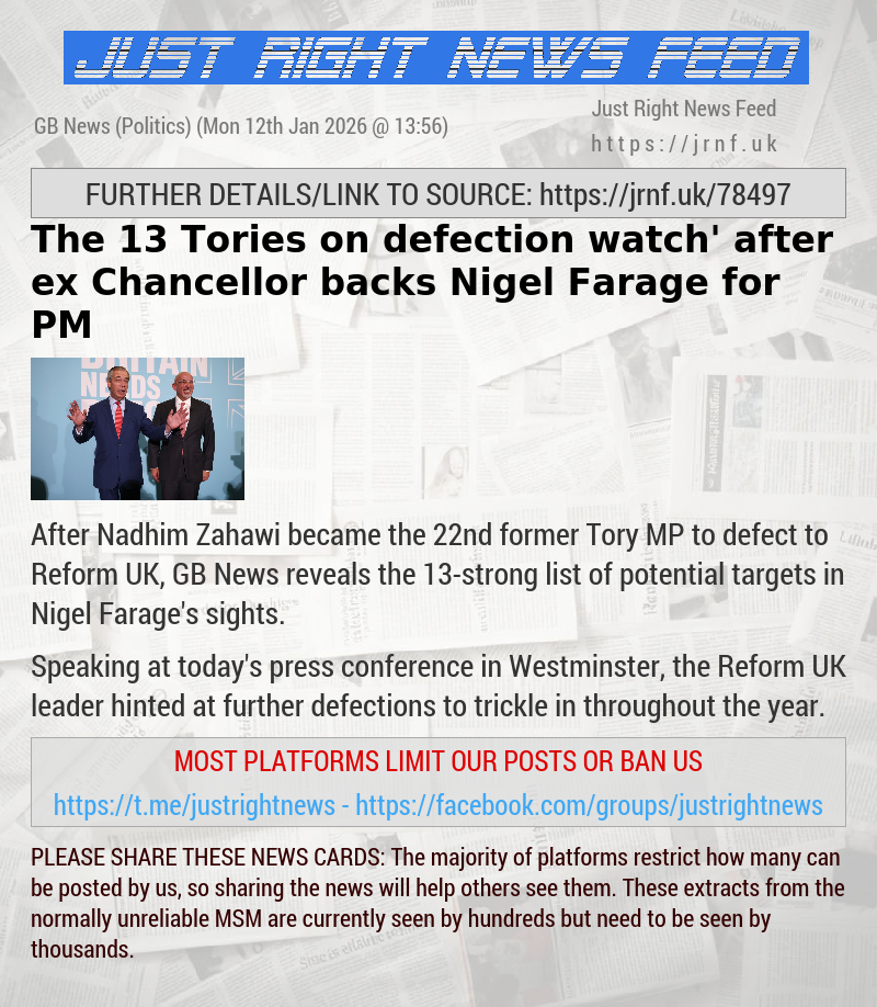The 13 Tories on ‘defection watch’ after ex—Chancellor backs Nigel Farage for PM