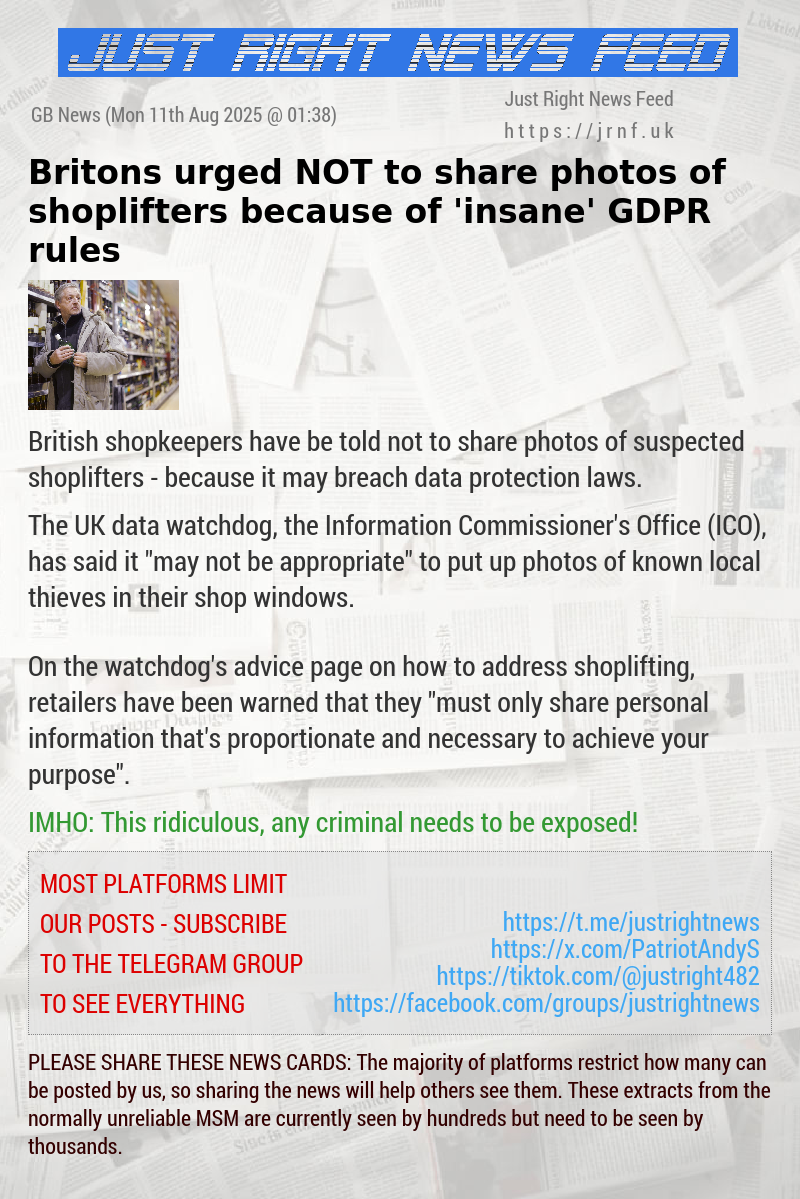 Britons urged NOT to share photos of shoplifters because of ’insane’ GDPR rules