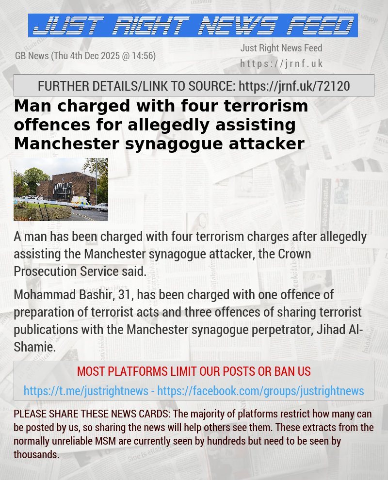 Man charged with four terrorism offences for allegedly assisting Manchester synagogue attacker